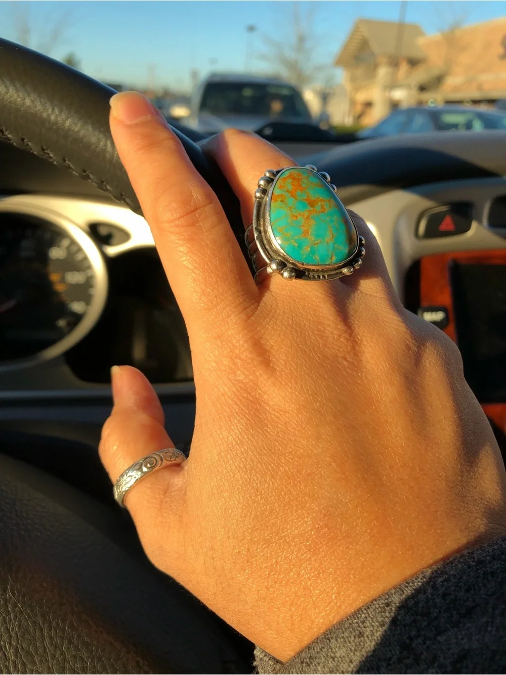 Exquisite Turquoise Statement Ring in Blue-Green. Women Men Unisex Jewelry